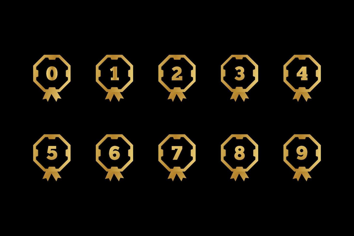 Golden gradient arrow bullet point set with number from 0 to 9 Vector illustration