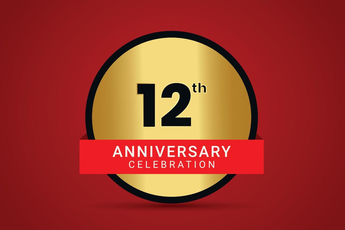 Celebración del 12º aniversario diseño vectorial dorado. vector