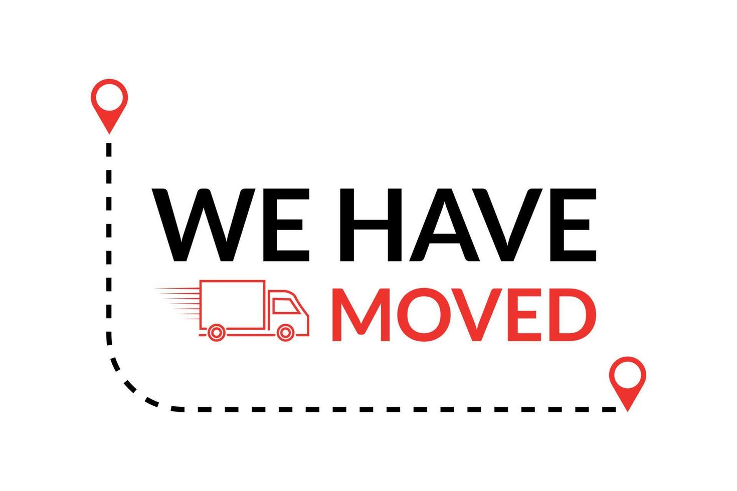 We have moved or new location pin icon in modern speech bubble with moving sign. vector
