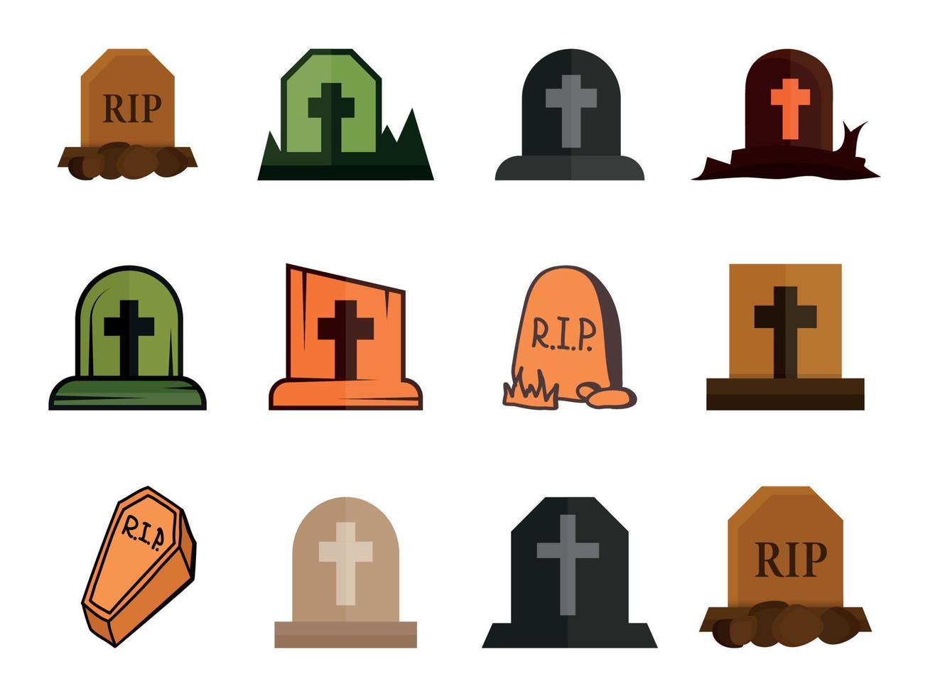 Set Of The Grave Illustrations Clip Art Colorful Collections, Spooky Cottage Scene With Big Grave, Ghosts, White Background. Pit Creative Unique Tomb Premium Vector. vector