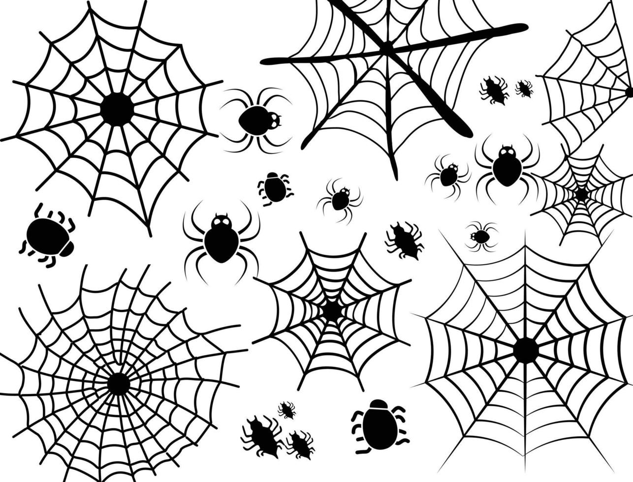 Creative Spider Web And Spider Clip Art Vector Unique Set, Hand Drew Vector illustration. These Elements for Halloween Design. Clip Art Vector With Black Color.