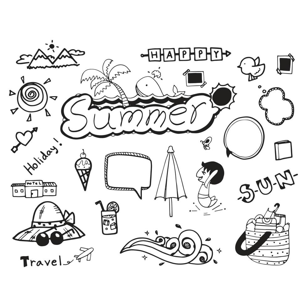 Summer doodle element vector set