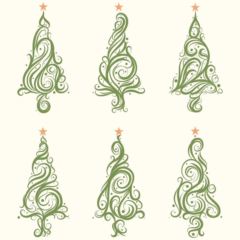 Christmas tree calligraphic vector set