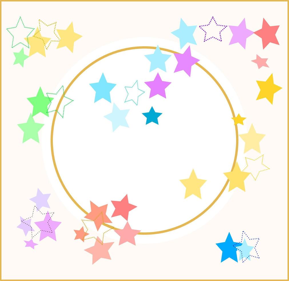 Photo frame and postcard for baby shower. Cream background with sweet multicolor of stars. vector