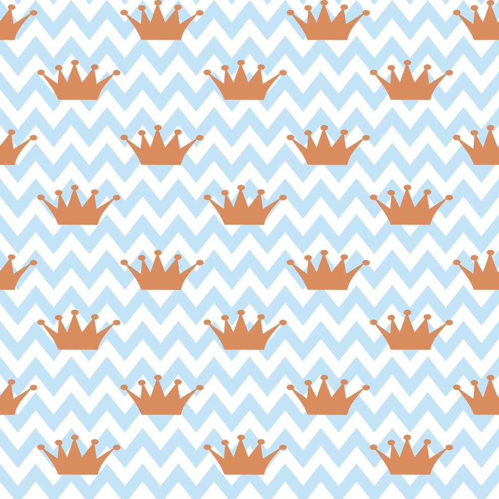 Vector seamless pattern. Little Princess paper wrapping. On zigzag white-blue background. It's a boy, shower, welcome, baby, wrap, paper, gift, present, cloth, fabric, new year, and Christmas concept.