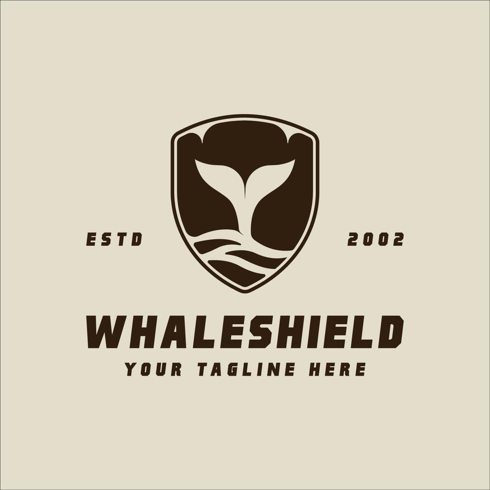 whale tail of shield logo vintage vector illustration template icon graphic design. humpback sign or symbol for nature ocean concept