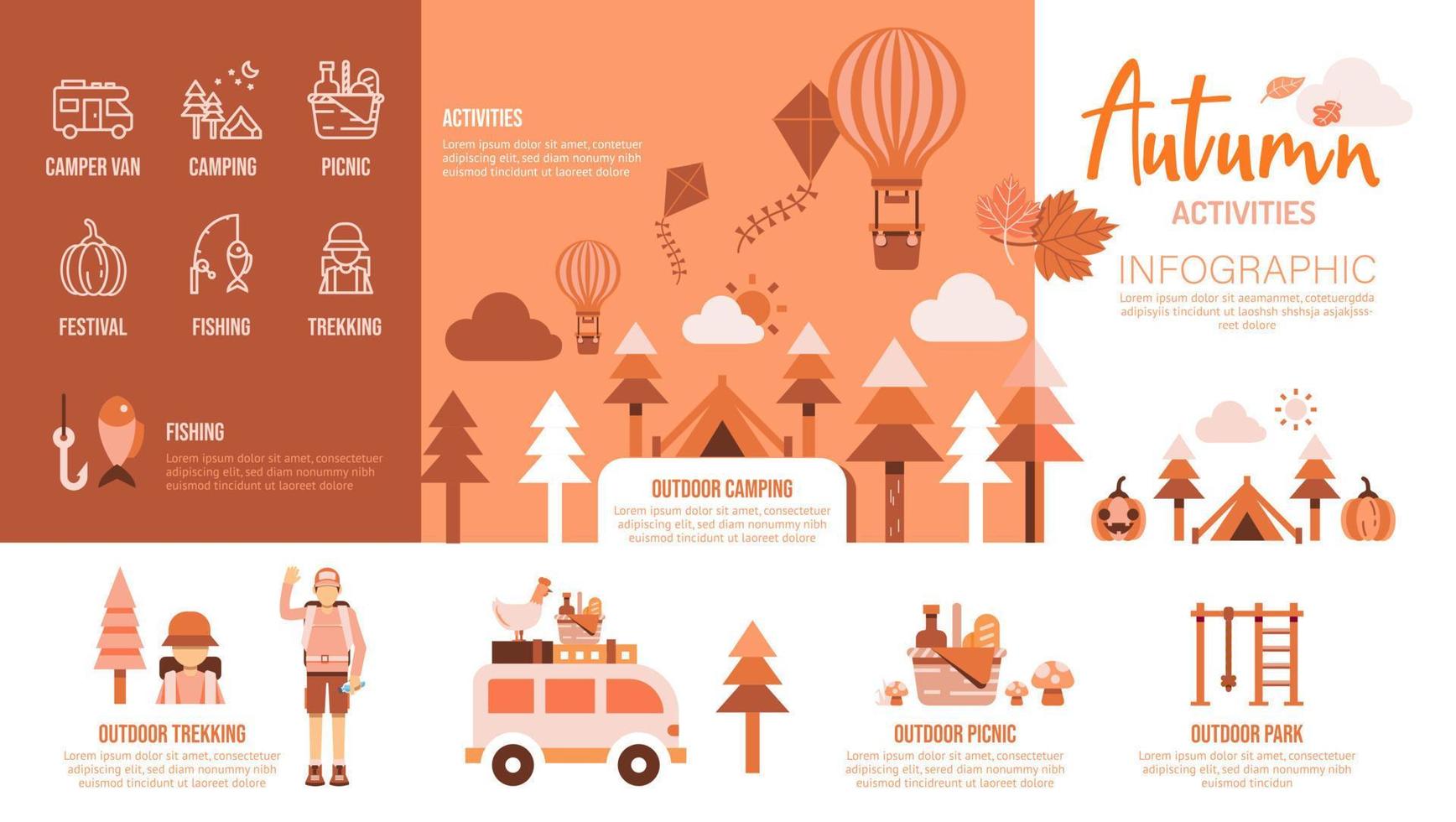 plantilla de diseño infográfico de actividades de otoño. vector de diseño