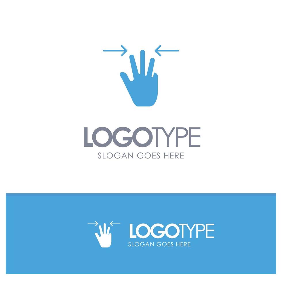 gestos mano móvil tres dedos azul sólido logotipo con lugar para eslogan vector