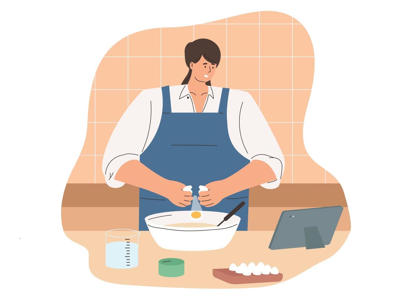 Woman cooking bakery at home kitchen illustration vector