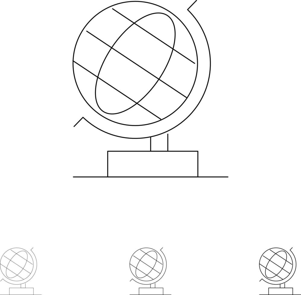 World Office Globe Web Bold and thin black line icon set vector