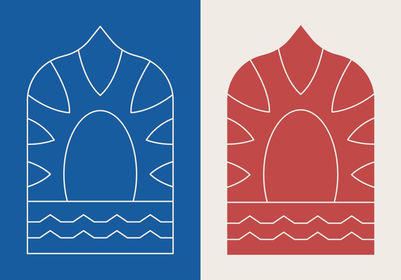 marco árabe abstracto con sol y plantilla de logotipo de onda vector
