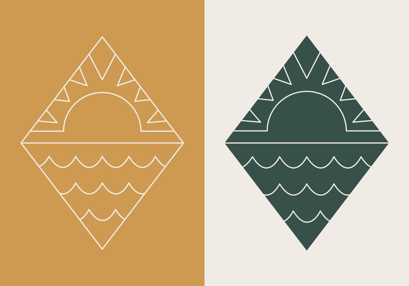 Abstract Diamond Shape with Sun and Wave Logo Template vector