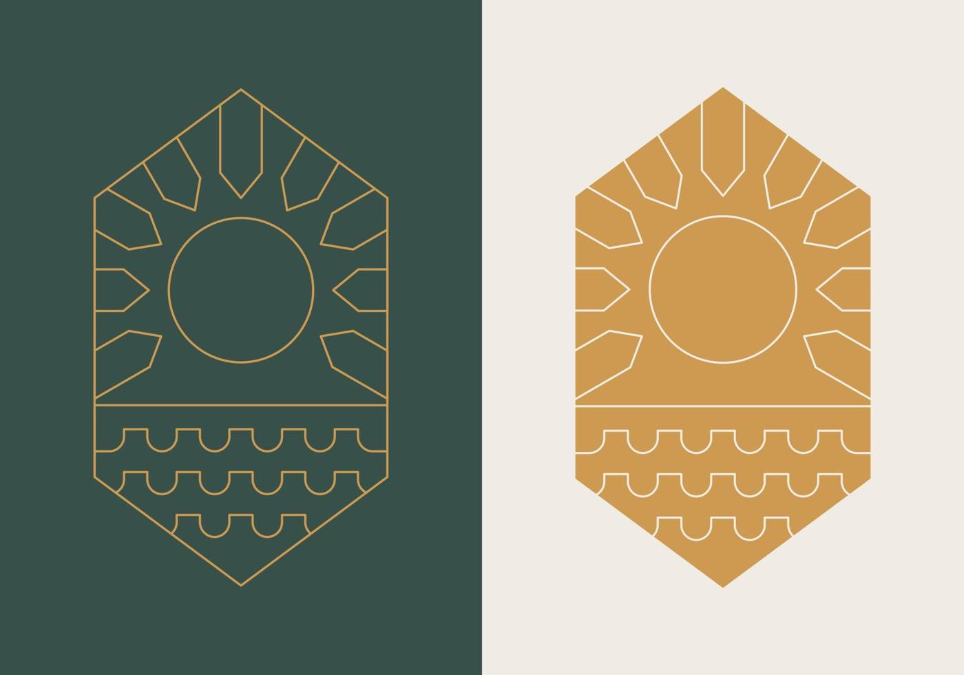 forma hexagonal abstracta con plantilla de logotipo de sol y onda vector