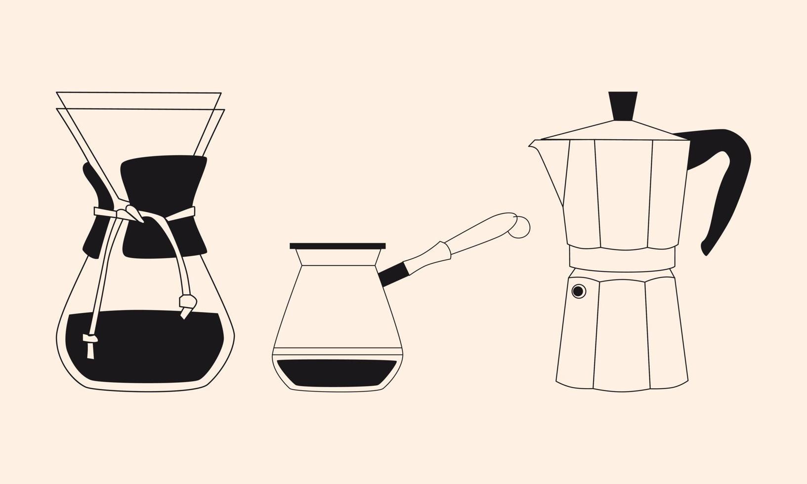 conjunto de iconos de cafetera. esquema conjunto de iconos aislados de vector de cafetera para diseño web