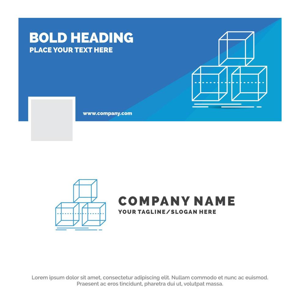 plantilla de logotipo empresarial azul para organizar, diseñar, apilar, 3d, caja. diseño de banner de línea de tiempo de facebook. ilustración de fondo de banner web de vector