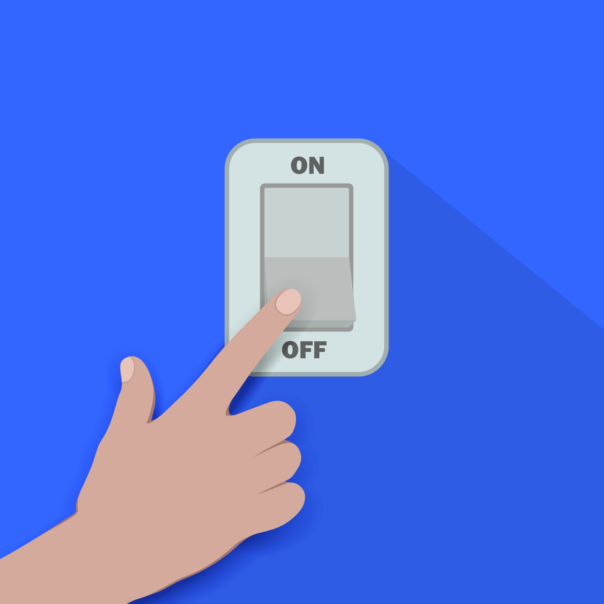 Hand turning off the light. Electric control concept. Vector graphic