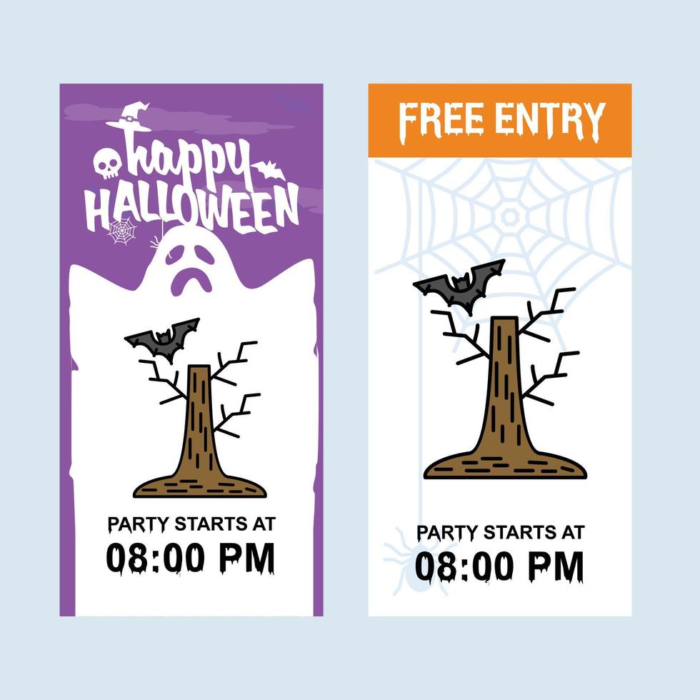 feliz diseño de invitación de halloween con vector de árbol y murciélago