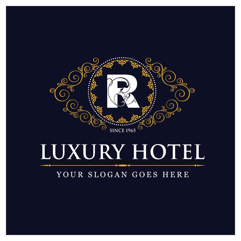 diseño de hotel de lujo con logo y vector de tipografía