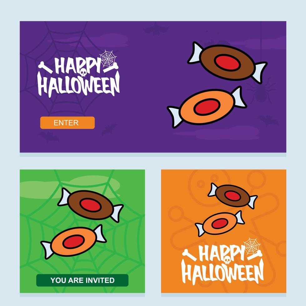 diseño de invitación de halloween feliz con vector de caramelo