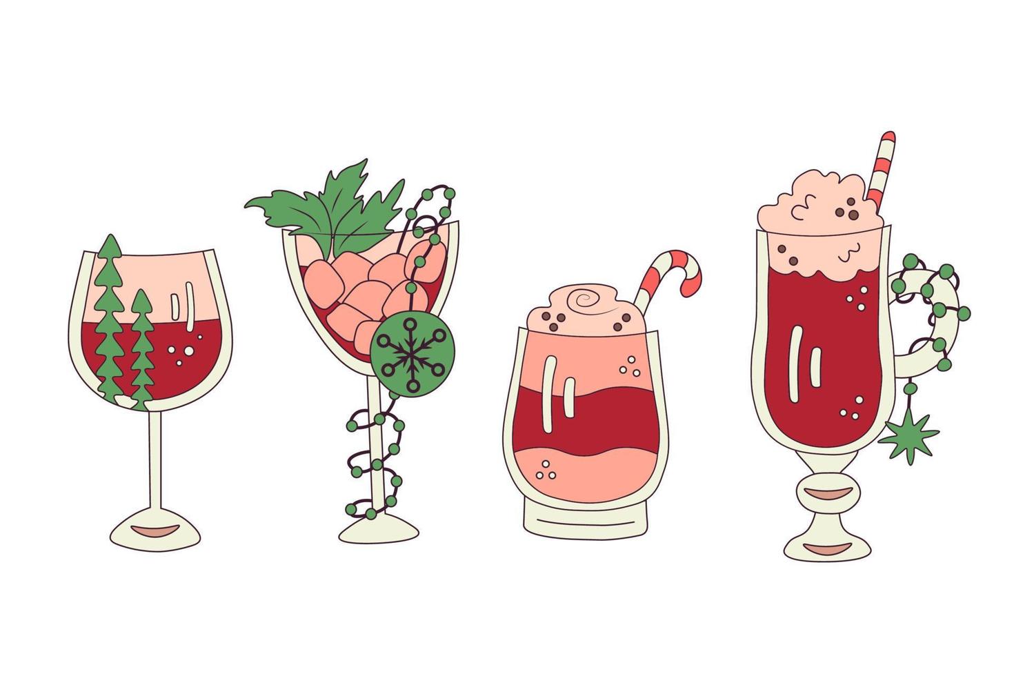 Alcohol Christmas cocktails set vector