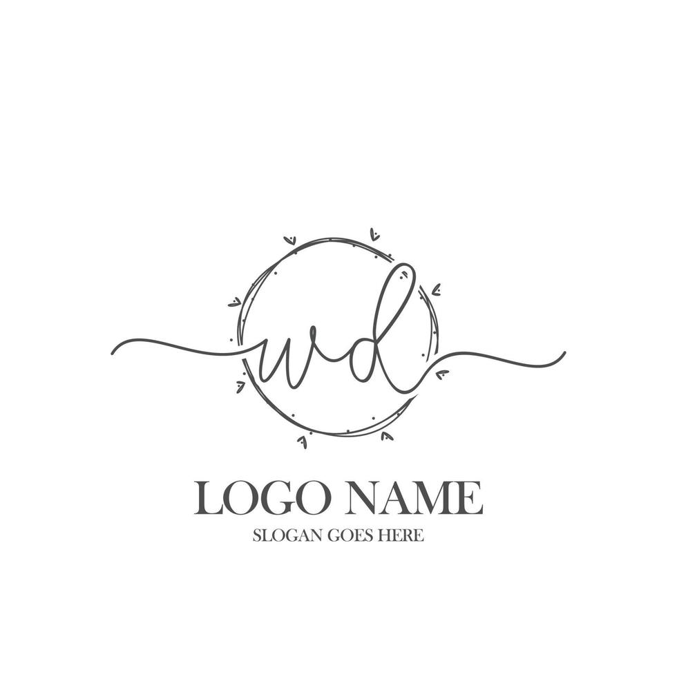 Initial WD beauty monogram and elegant logo design, handwriting logo of initial signature, wedding, fashion, floral and botanical with creative template. vector