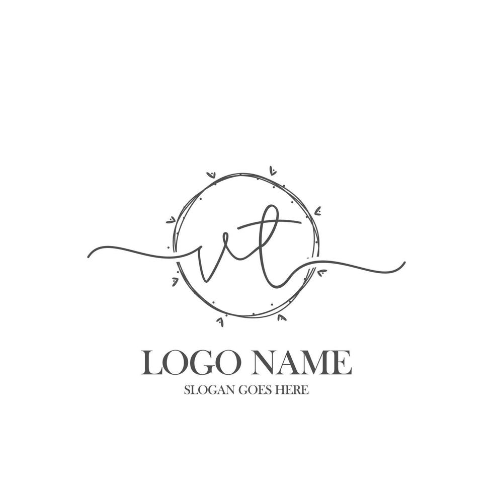 Initial VT beauty monogram and elegant logo design, handwriting logo of initial signature, wedding, fashion, floral and botanical with creative template. vector