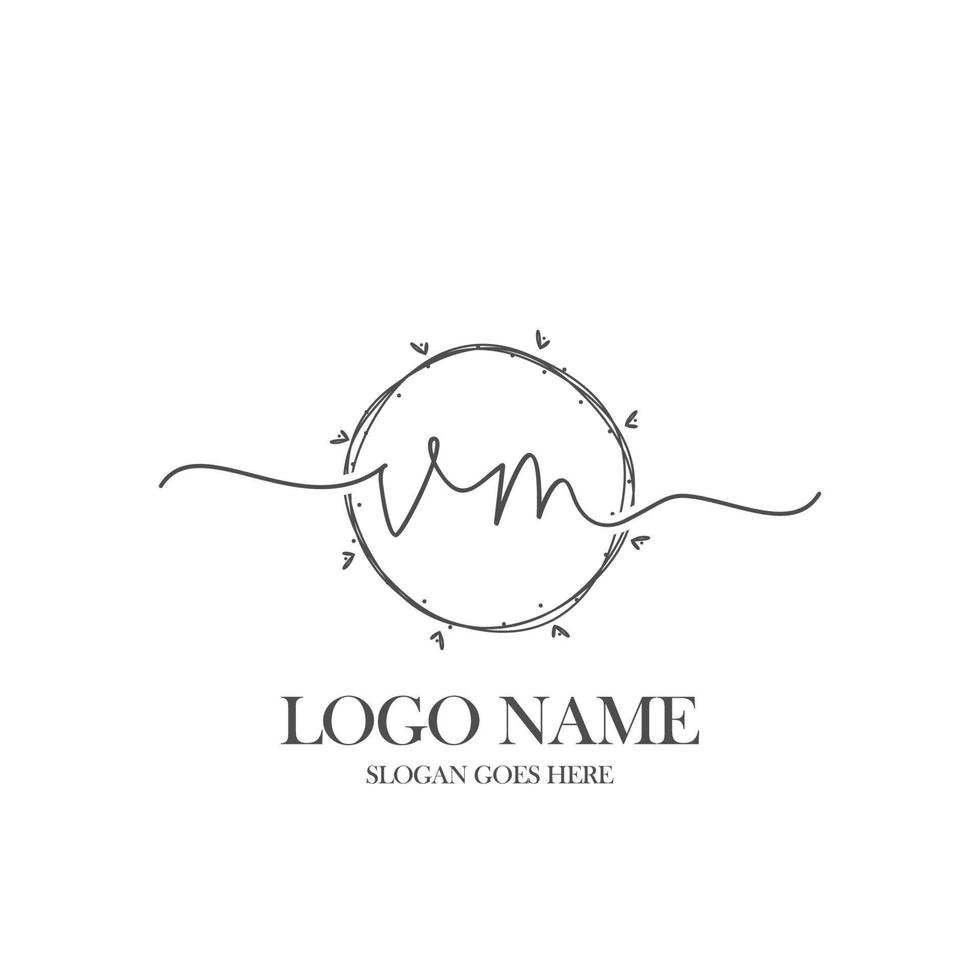 Initial VM beauty monogram and elegant logo design, handwriting logo of initial signature, wedding, fashion, floral and botanical with creative template. vector