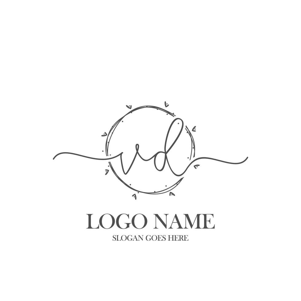 Initial VD beauty monogram and elegant logo design, handwriting logo of initial signature, wedding, fashion, floral and botanical with creative template. vector