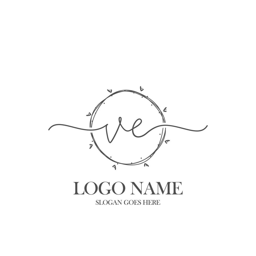 Initial VE beauty monogram and elegant logo design, handwriting logo of initial signature, wedding, fashion, floral and botanical with creative template. vector