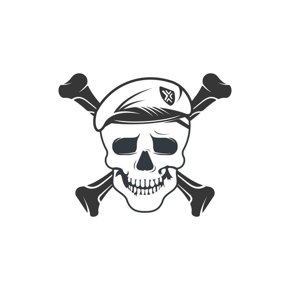 Human skull with two crossed bones vector logo design.