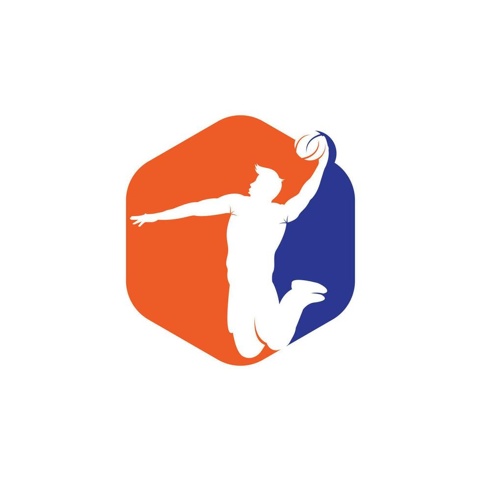 diseño de logotipo de vector de deporte de baloncesto. vector de diseño de slam dunk de jugador de baloncesto.