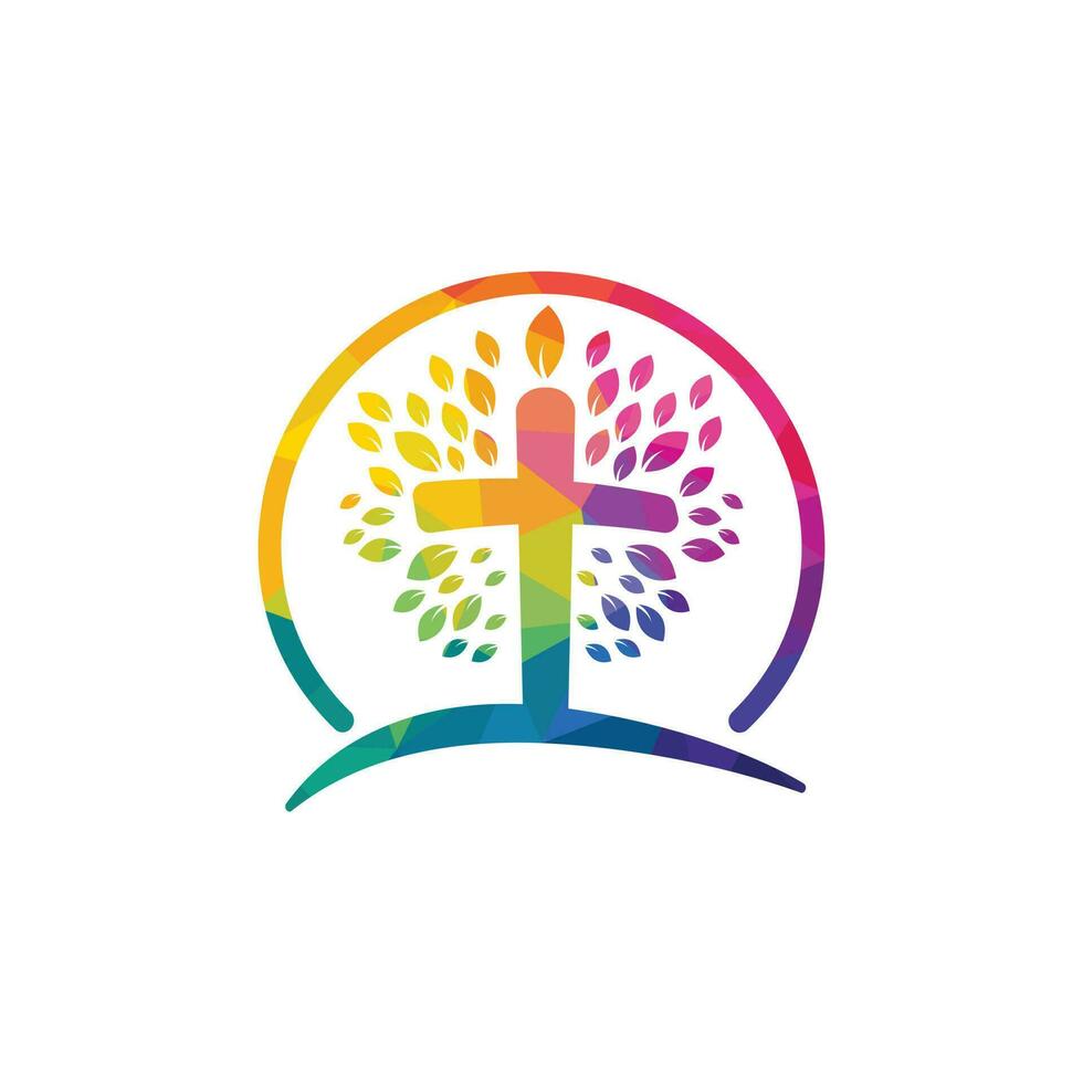Tree religious cross symbol icon vector design. Prayer tree vector logo design template.