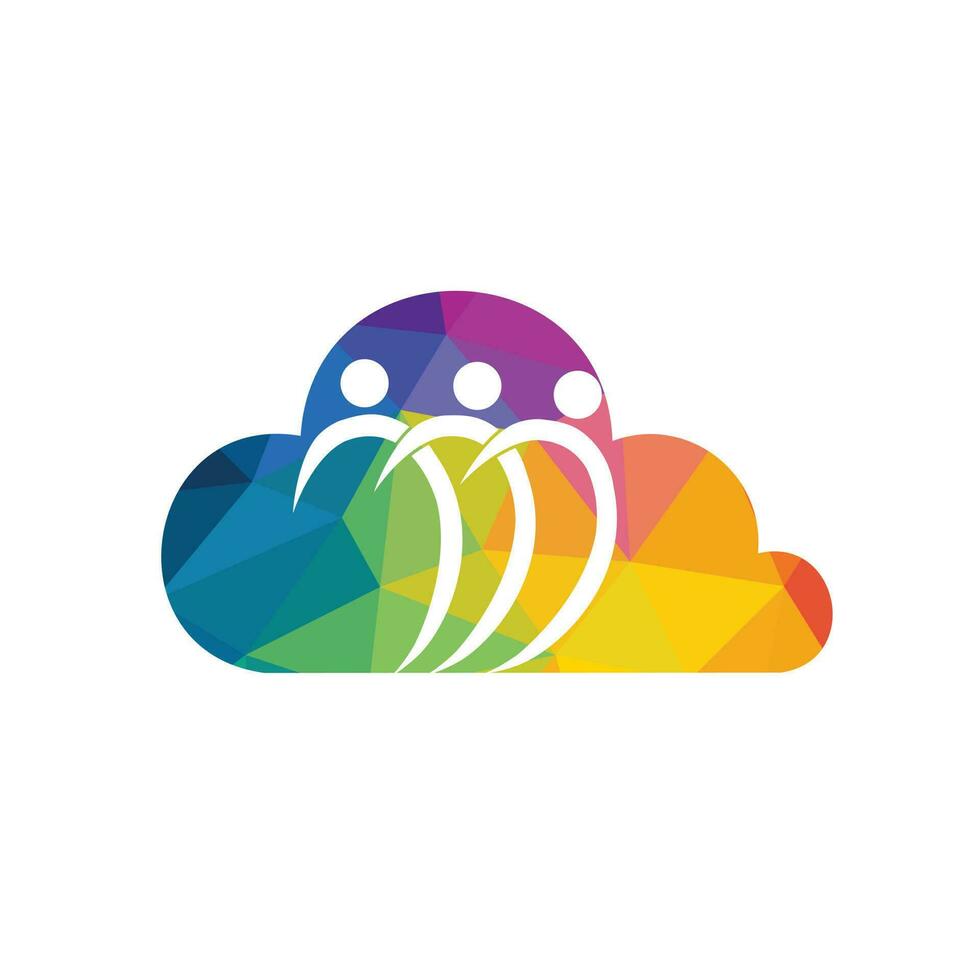 logotipo abstracto de la nube comunitaria. logotipo de gente feliz. símbolo de trabajo en equipo. logotipo sociales. icono de personas de asociación. vector