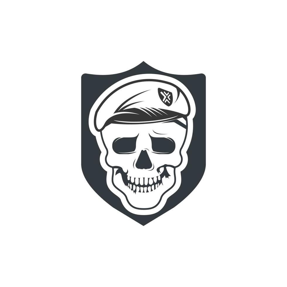 Skull in soldier helmet vector logo design.