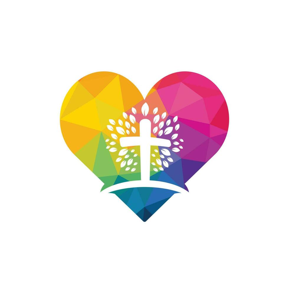 Abstract heart and tree religious cross symbol icon vector design.