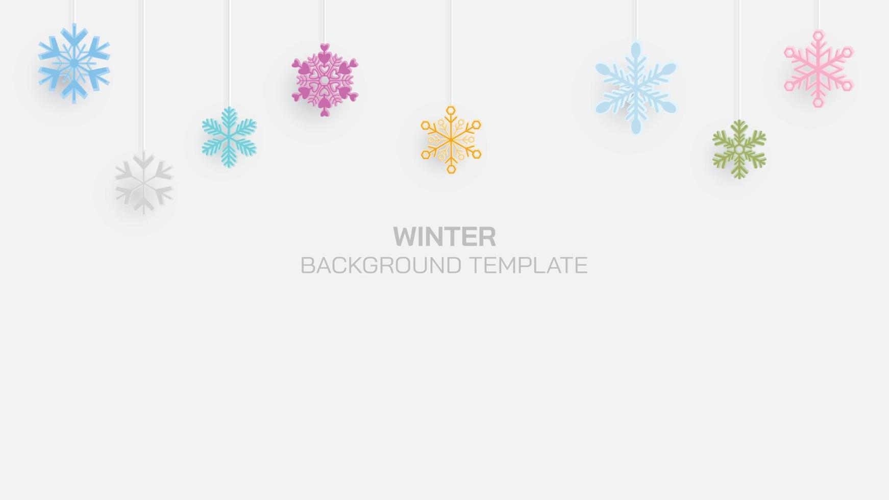 Abstract 3 dimension paper cut various colorful snowflake hanging from top with blank space on white background. vector
