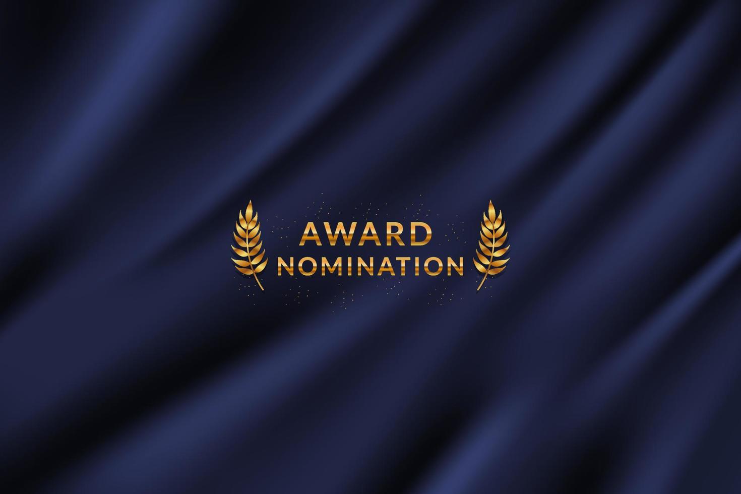 Award nomination ceremony luxury background with dark blue curtain cloth drape with golden wreath leaves vector