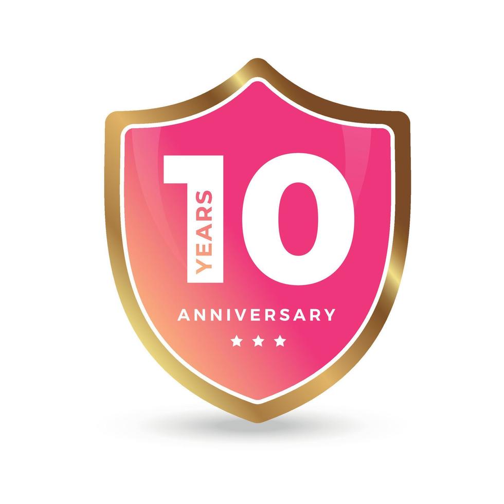 10th tenth Anniversary Celebrating icon logo label Vector event gold color shield