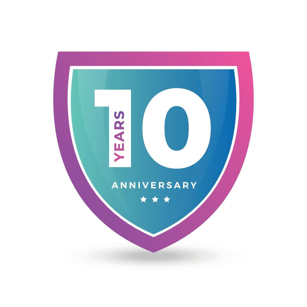 10th tenth Anniversary Celebrating icon logo label Vector event gold color shield