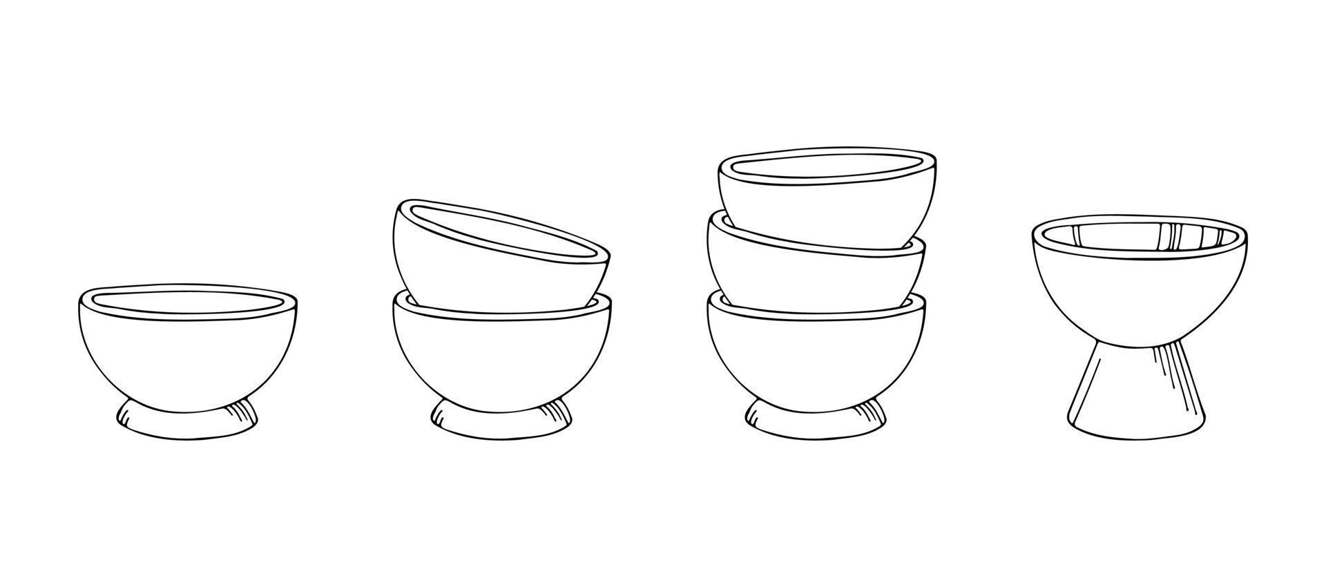 Tea ceremony vector design elements. Set hand drawn silhouette illustration
