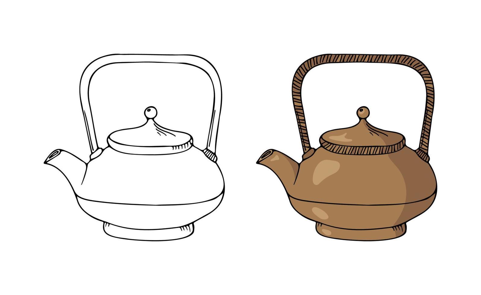 Tea ceremony vector design elements. Set hand drawn silhouette illustration