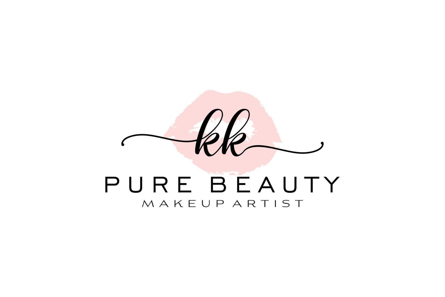 Initial KK Watercolor Lips Premade Logo Design, Logo for Makeup Artist Business Branding, Blush Beauty Boutique Logo Design, Calligraphy Logo with creative template. vector