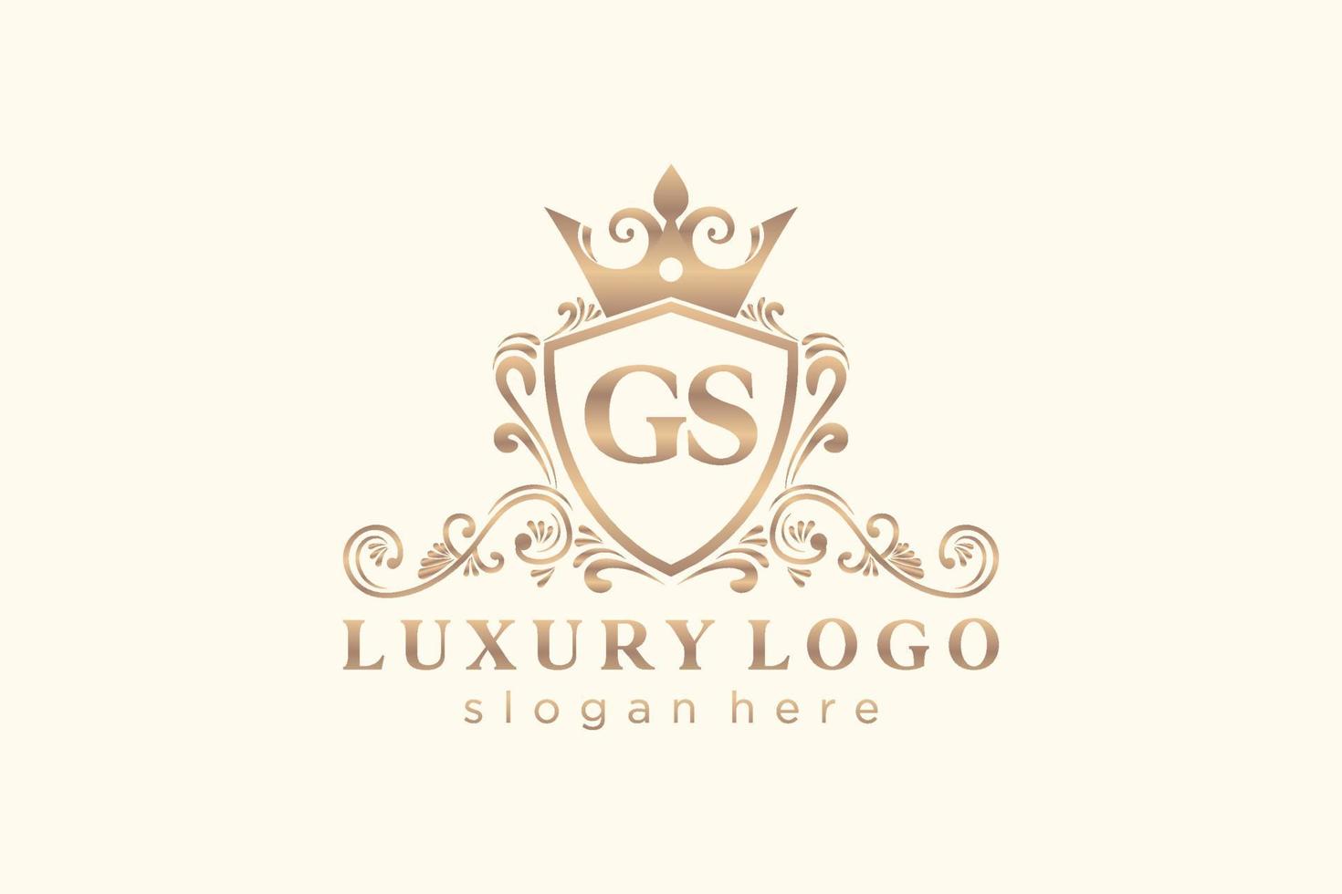 Initial GS Letter Royal Luxury Logo template in vector art for Restaurant, Royalty, Boutique, Cafe, Hotel, Heraldic, Jewelry, Fashion and other vector illustration.