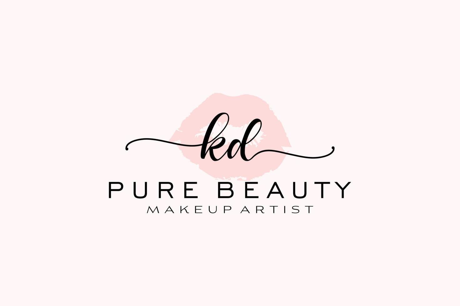 Initial KD Watercolor Lips Premade Logo Design, Logo for Makeup Artist Business Branding, Blush Beauty Boutique Logo Design, Calligraphy Logo with creative template. vector