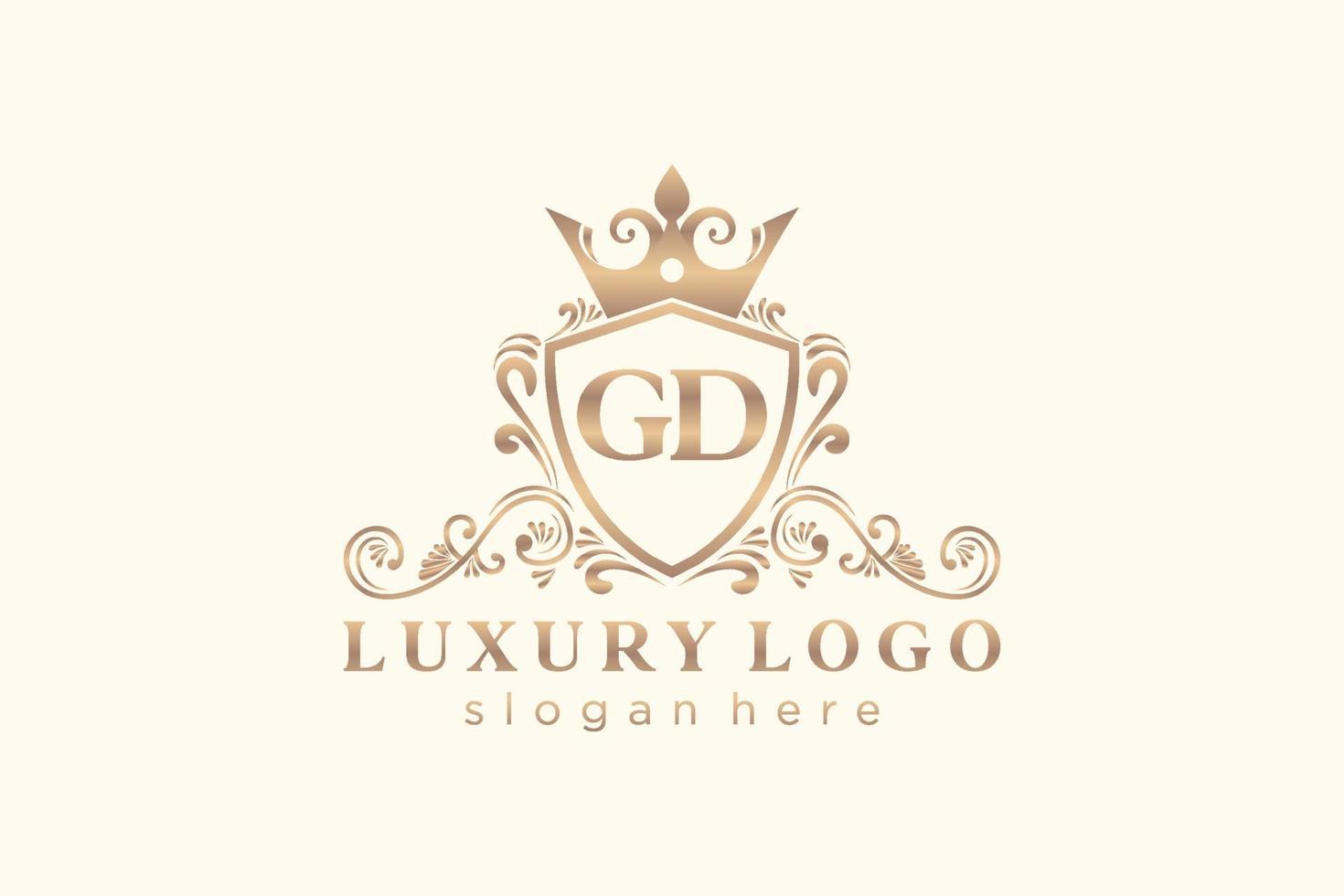 Initial GD Letter Royal Luxury Logo template in vector art for Restaurant, Royalty, Boutique, Cafe, Hotel, Heraldic, Jewelry, Fashion and other vector illustration.