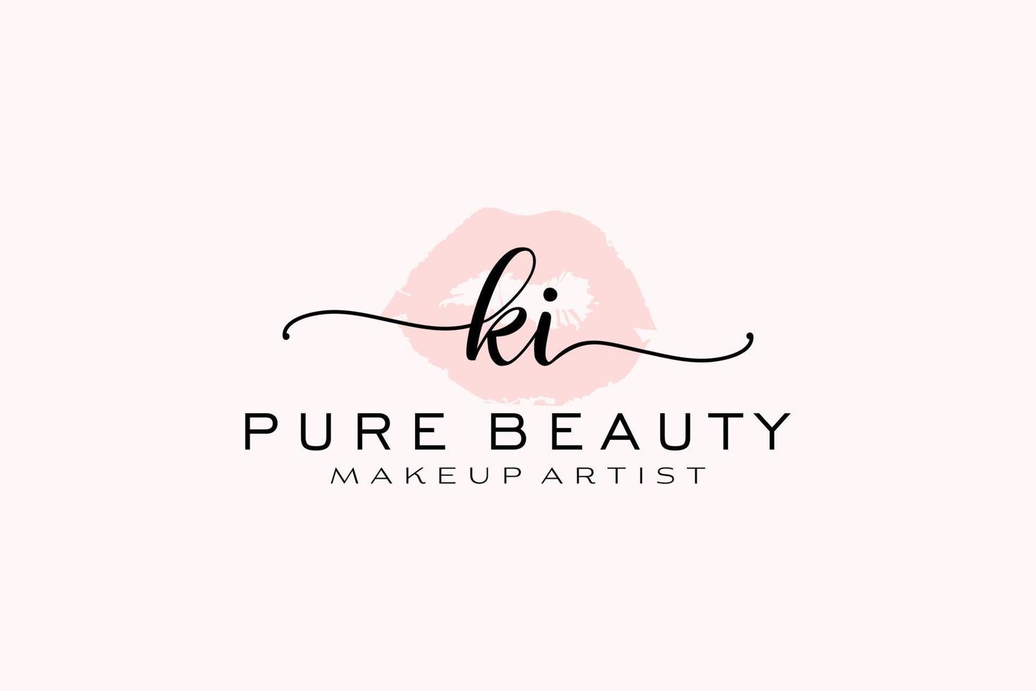 Initial KI Watercolor Lips Premade Logo Design, Logo for Makeup Artist Business Branding, Blush Beauty Boutique Logo Design, Calligraphy Logo with creative template. vector