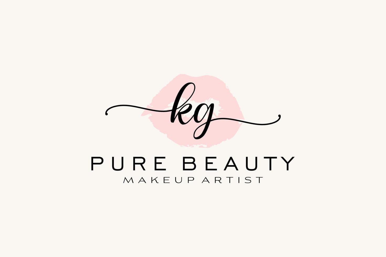 diseño de logotipo prefabricado de labios de acuarela de kg inicial, logotipo para la marca comercial de maquilladores, diseño de logotipo de boutique de belleza rubor, logotipo de caligrafía con plantilla creativa. vector