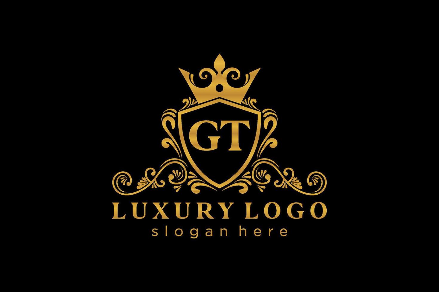 Initial GT Letter Royal Luxury Logo template in vector art for Restaurant, Royalty, Boutique, Cafe, Hotel, Heraldic, Jewelry, Fashion and other vector illustration.