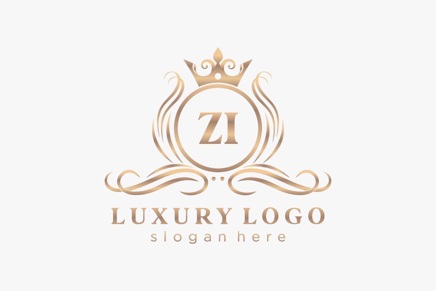 Initial ZI Letter Royal Luxury Logo template in vector art for Restaurant, Royalty, Boutique, Cafe, Hotel, Heraldic, Jewelry, Fashion and other vector illustration.