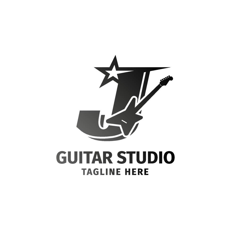 letter J electric guitar and star decoration vector logo design element